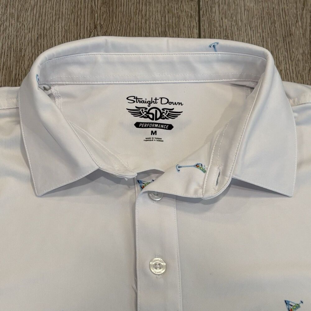 Straight Down Golf Polo Shirt Mens M‎ White Martini Glasses All Over Performance